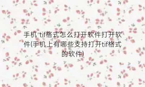 “手机tif格式怎么打开软件打开软件(手机上有哪些支持打开tif格式的软件)